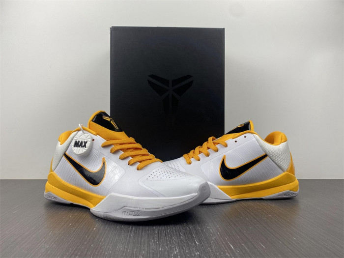 nike zoom kobe 5 white black yellow 386430-104